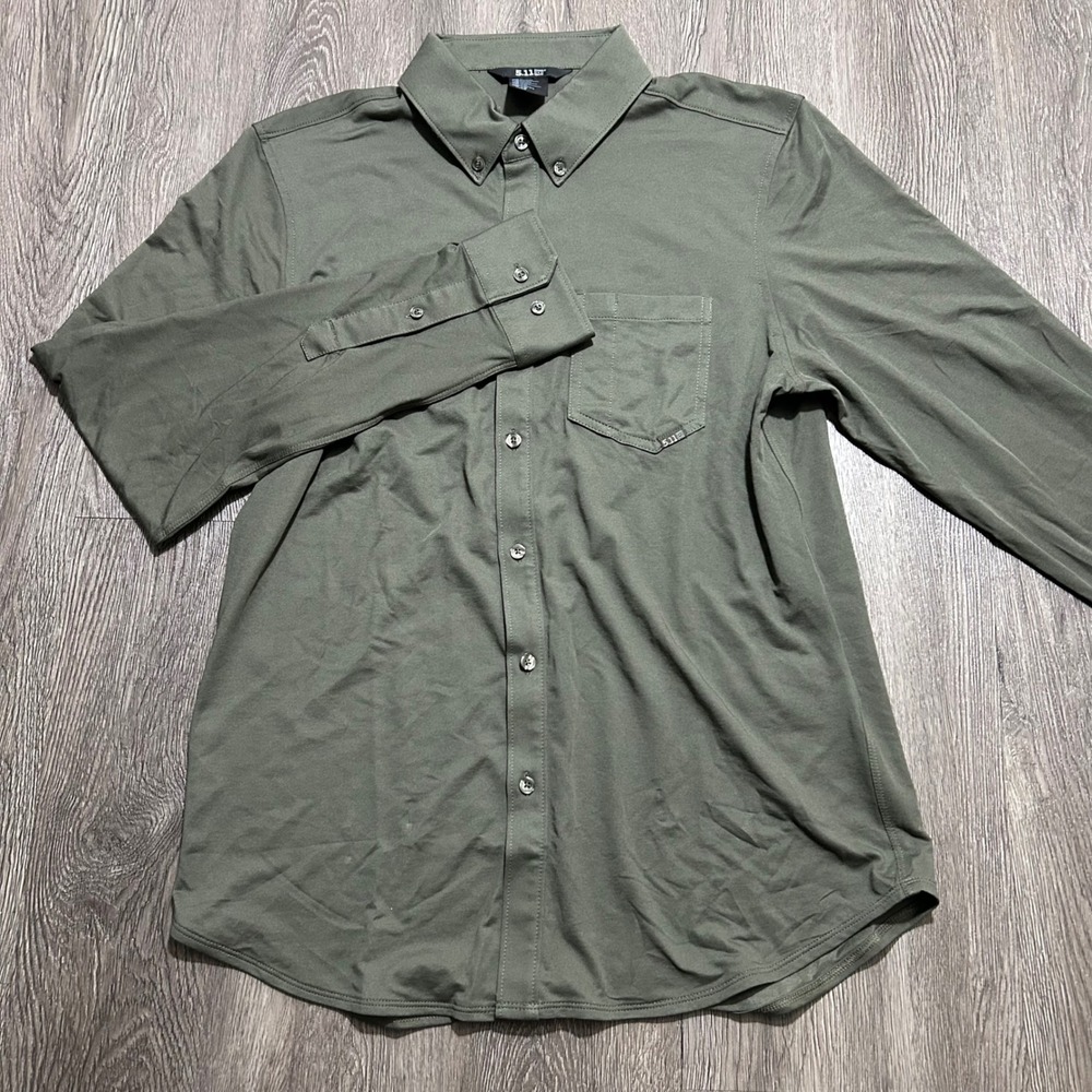 5.11 Tactical Button Down Jefferson Shirt Medium Green Long Sleeve Outdoor Duty - Picture 2 of 9